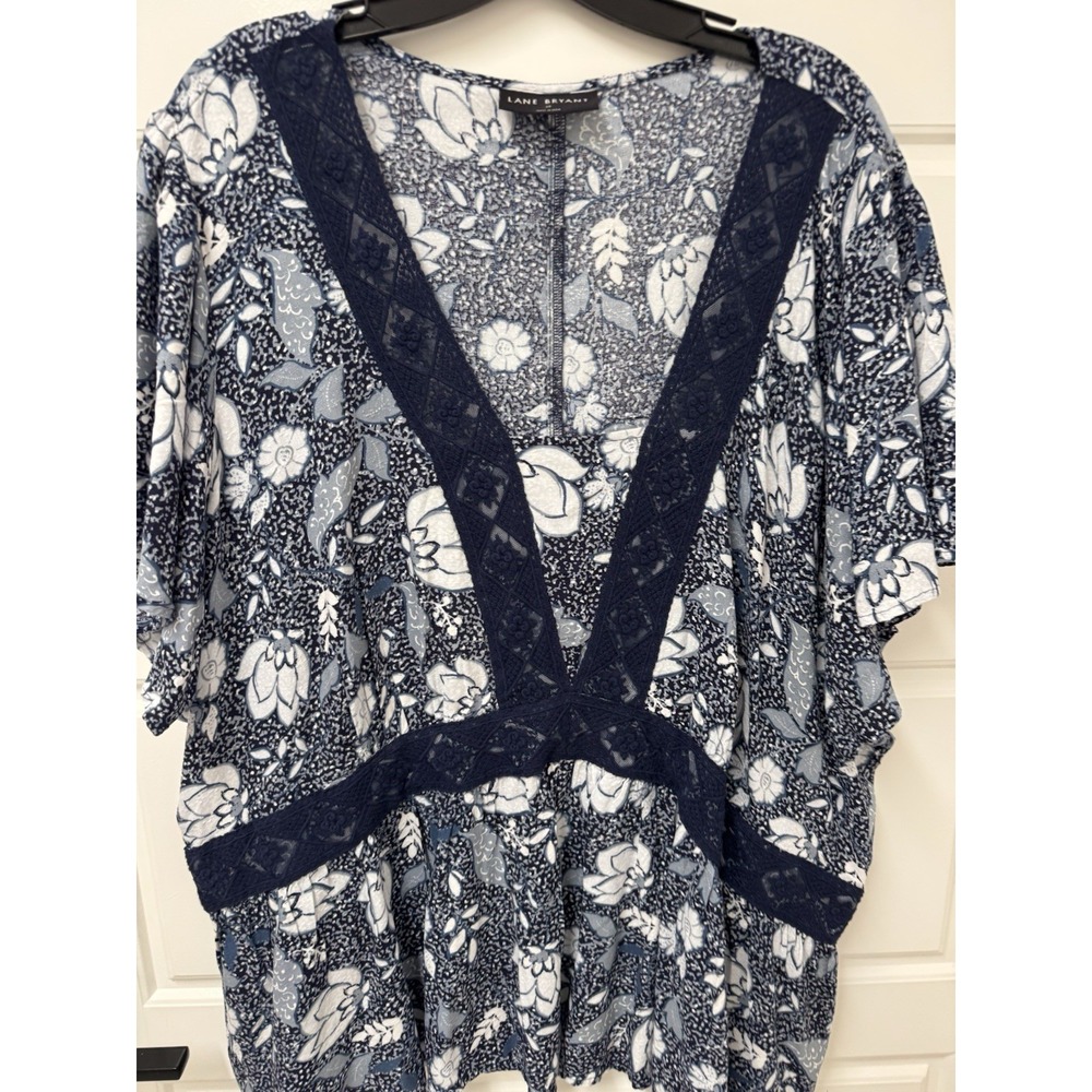Lane Bryant Womens Floral Lacy Blouse Tunic Top Blue Plus Size 28